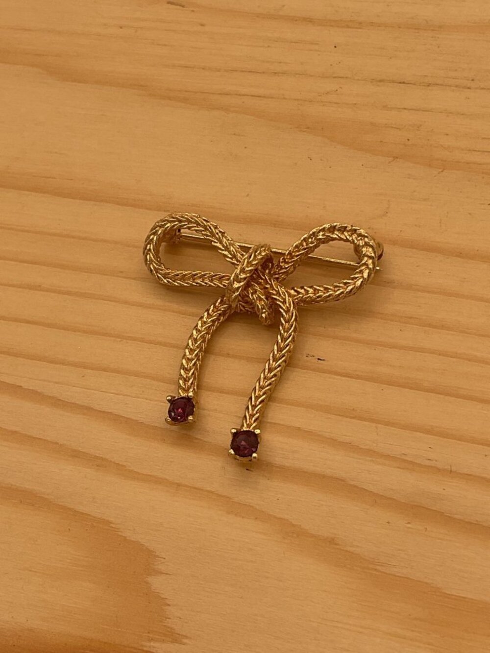 Vintage Monet Gold Bow Love Knot Brooch Purple Rhinestone Coquette Whimsygoth